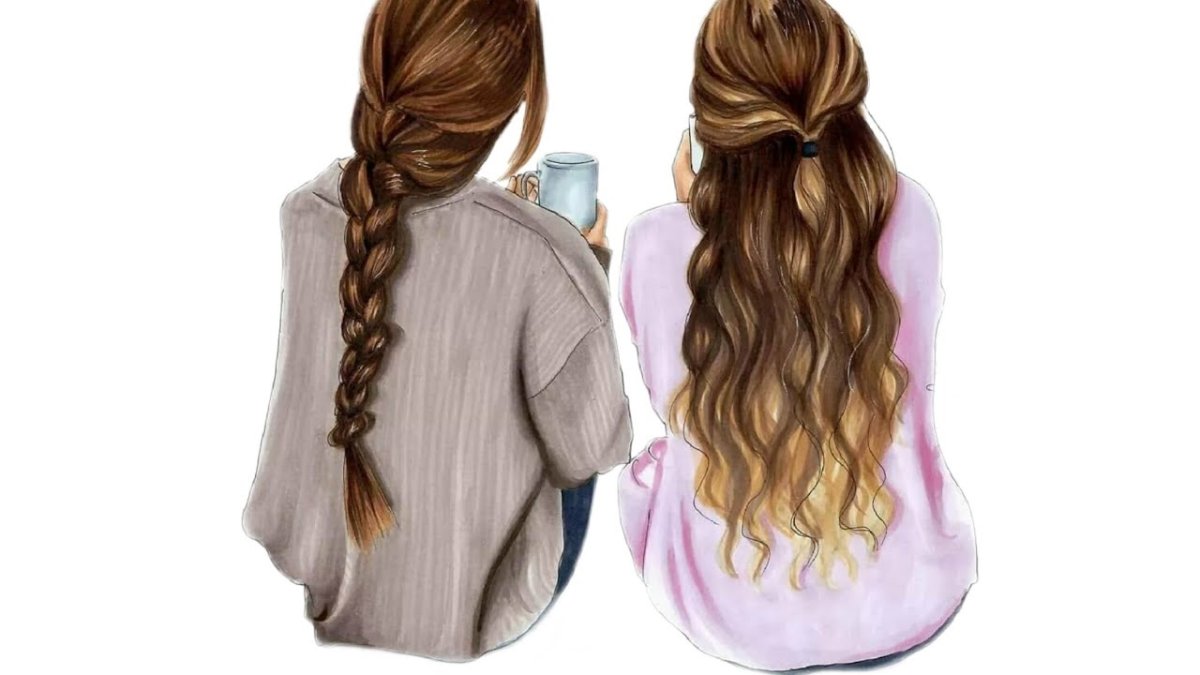 Рисовать 2 девочек спиной