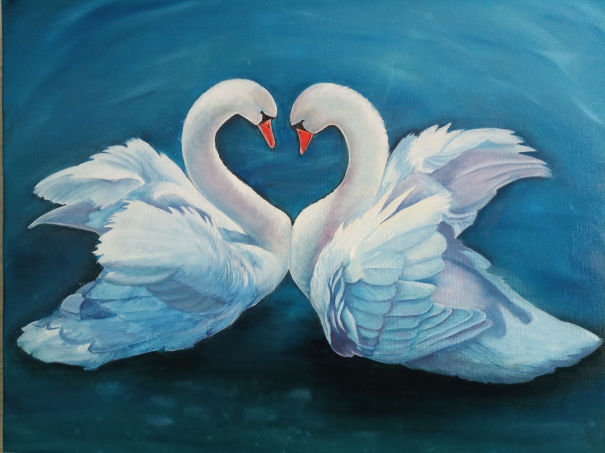 Два лебедя живопись
