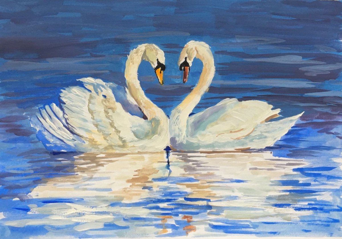 Лебеди гуашью