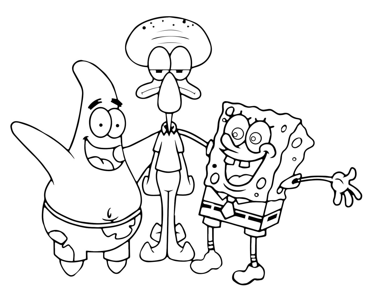 Раскраска губка Боб и Патрик и Сквидвард