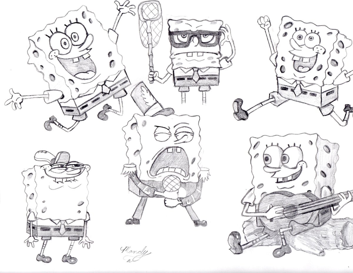 Тату Спанч Боб и Патрик эскиз