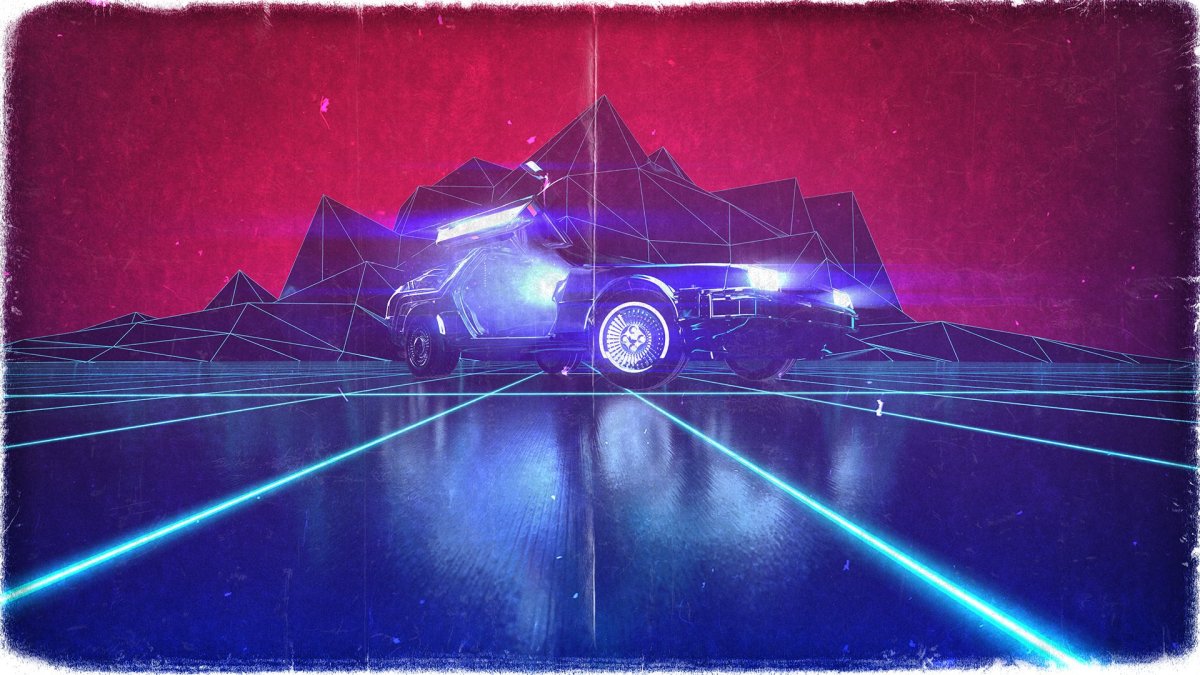 Киберпанк ретровейв Делориан 1080