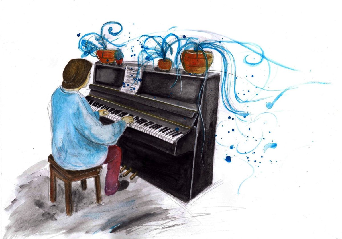 Мальчик играющий на пианино рисунок