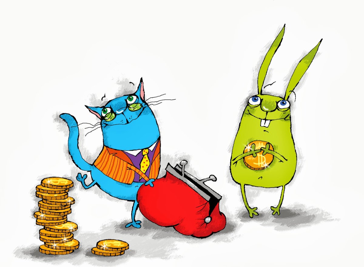 Мультяшный кот с деньгами