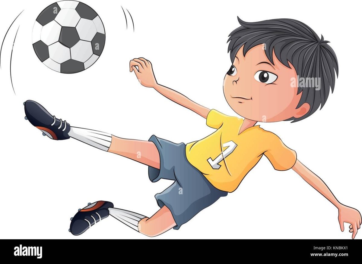 Мальчик играет в футбол мультяшный