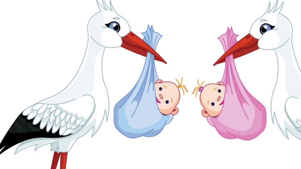 Аист несет девочку