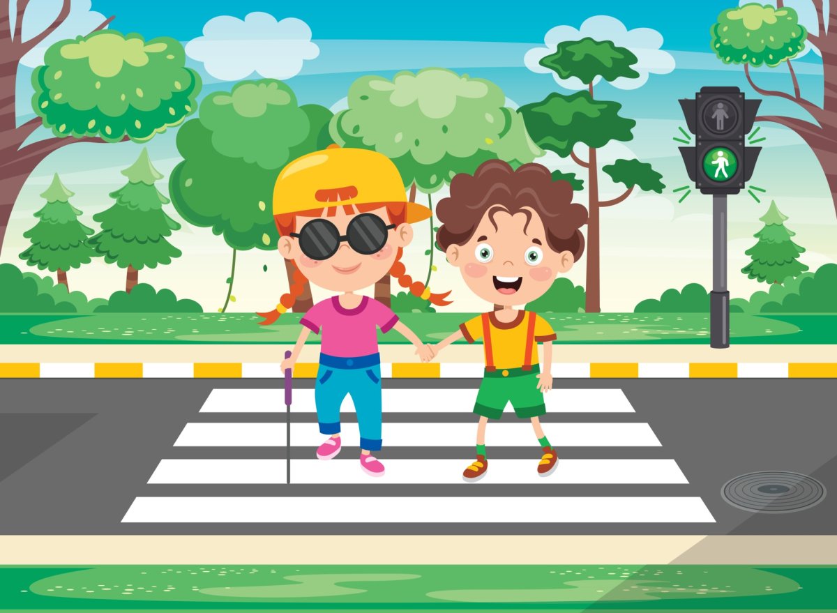 School children Crossing Road