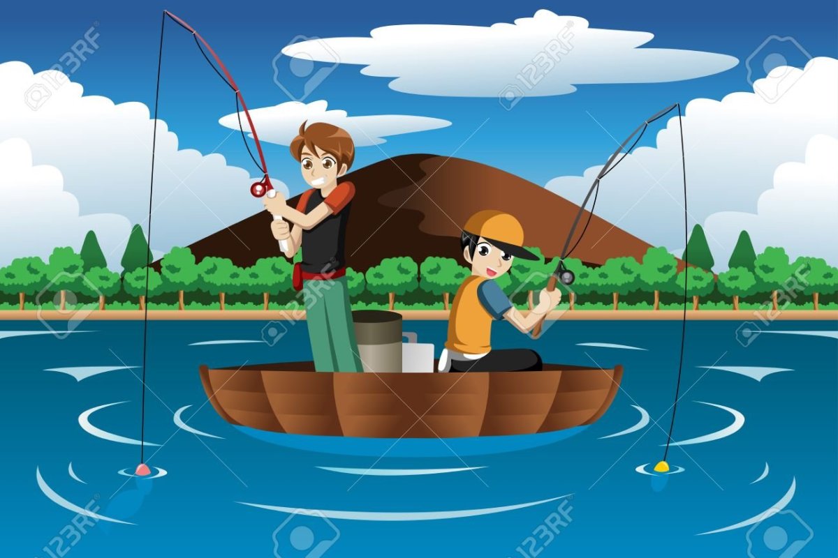 Мальчики на лодке ловят рыбу