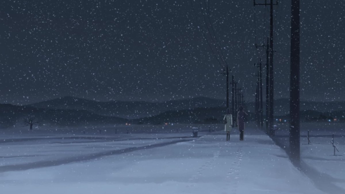 Макото Синкай снежный пейзаж