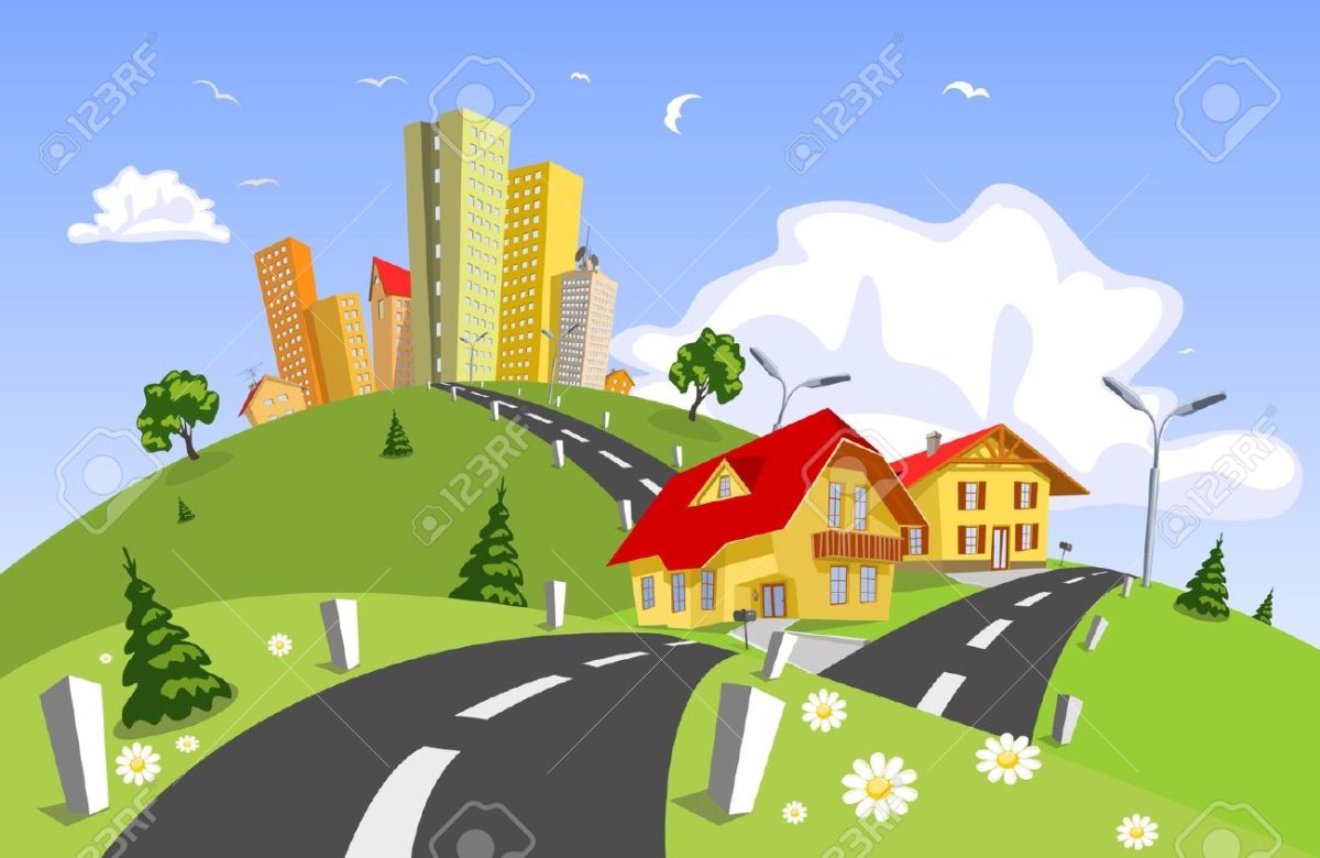 Мультяшные домики с дорогой