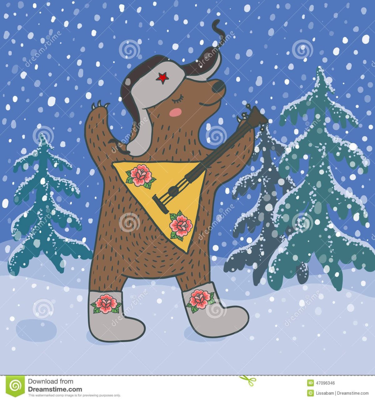 Медведь в шапке ушанке с балалайкой