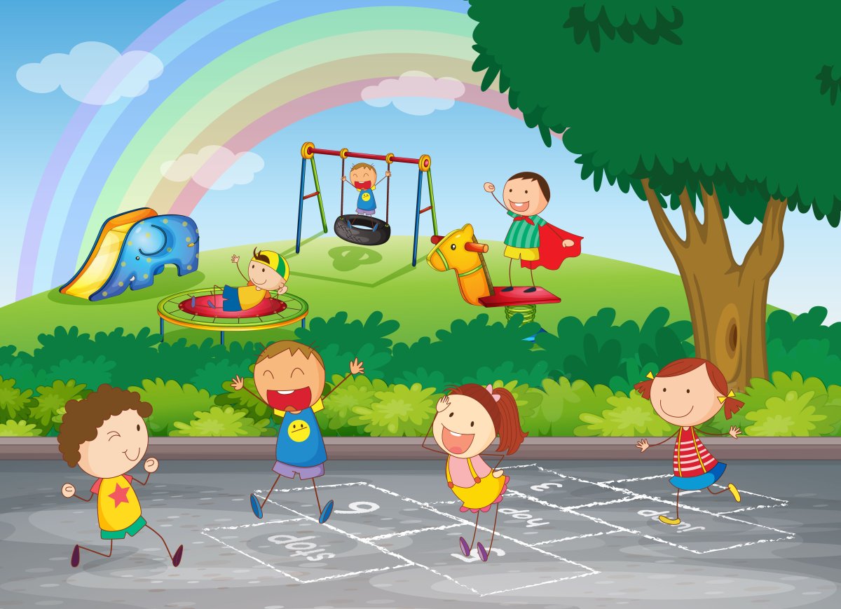 Рисунки играющих детей на улице