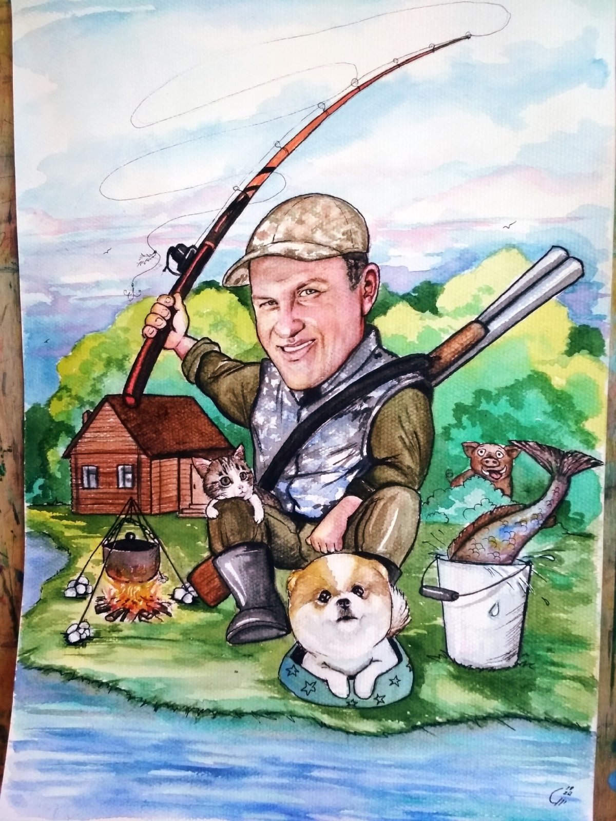 Картина охотник с собакой