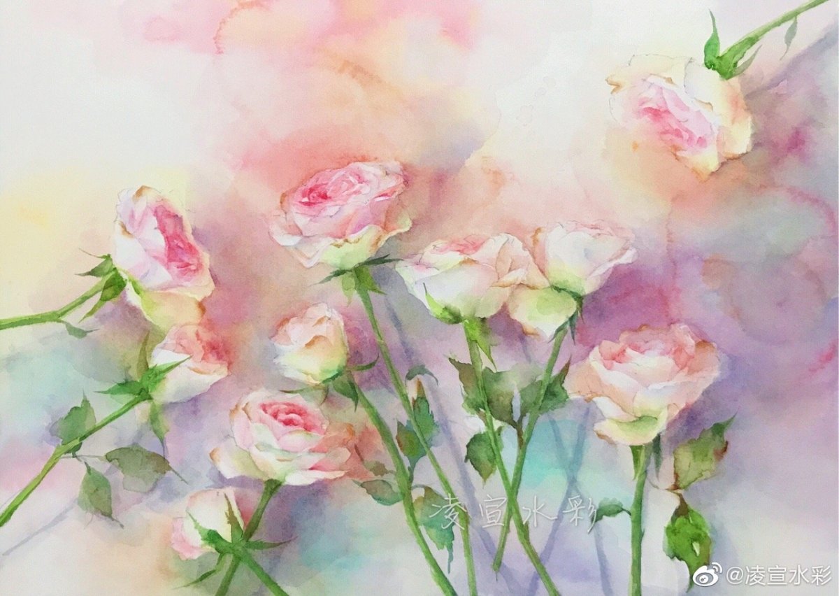Розовые розы акварель