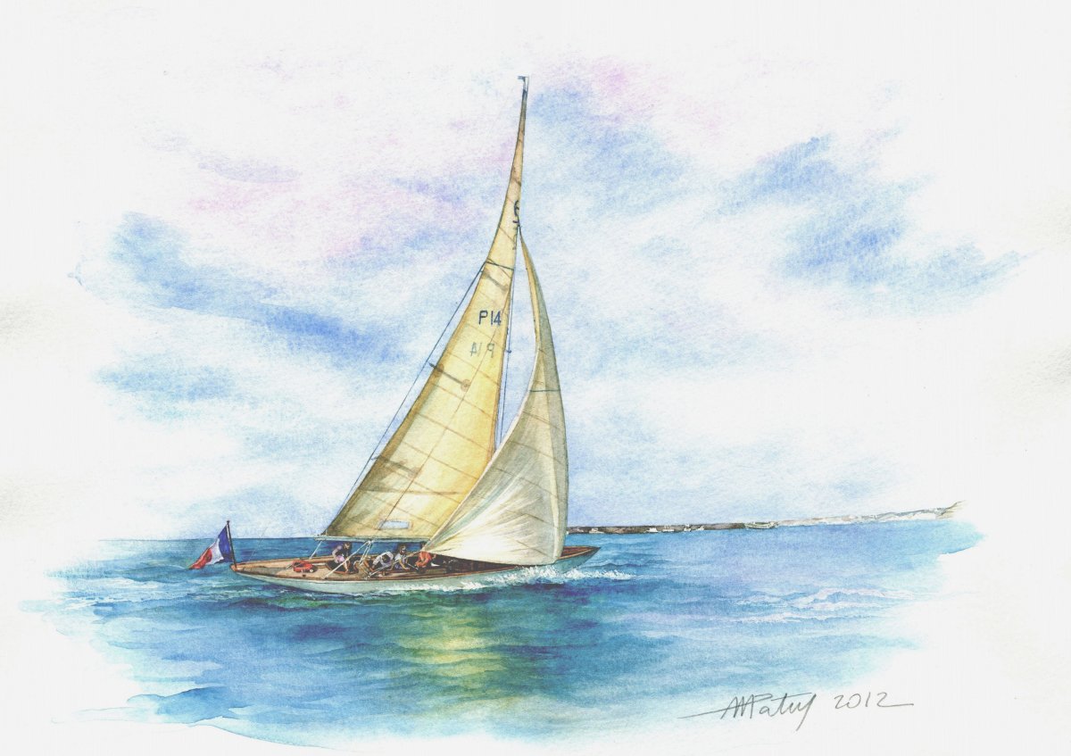 Парусник для детей акварелью