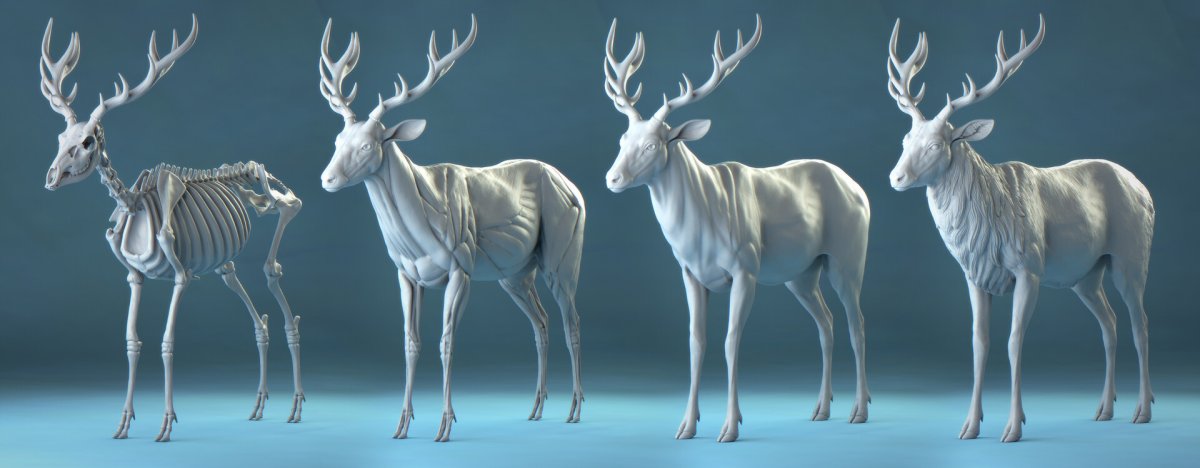 Олень акварелью