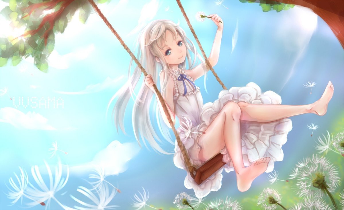 Аниме девочка на качелях