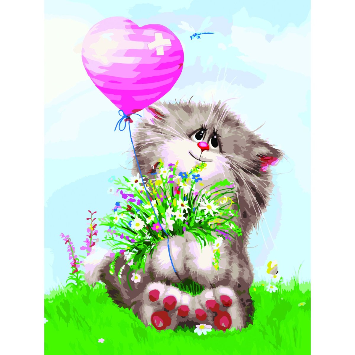 Котенок с букетом цветов