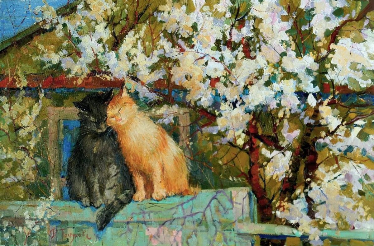 Весенний кот живопись