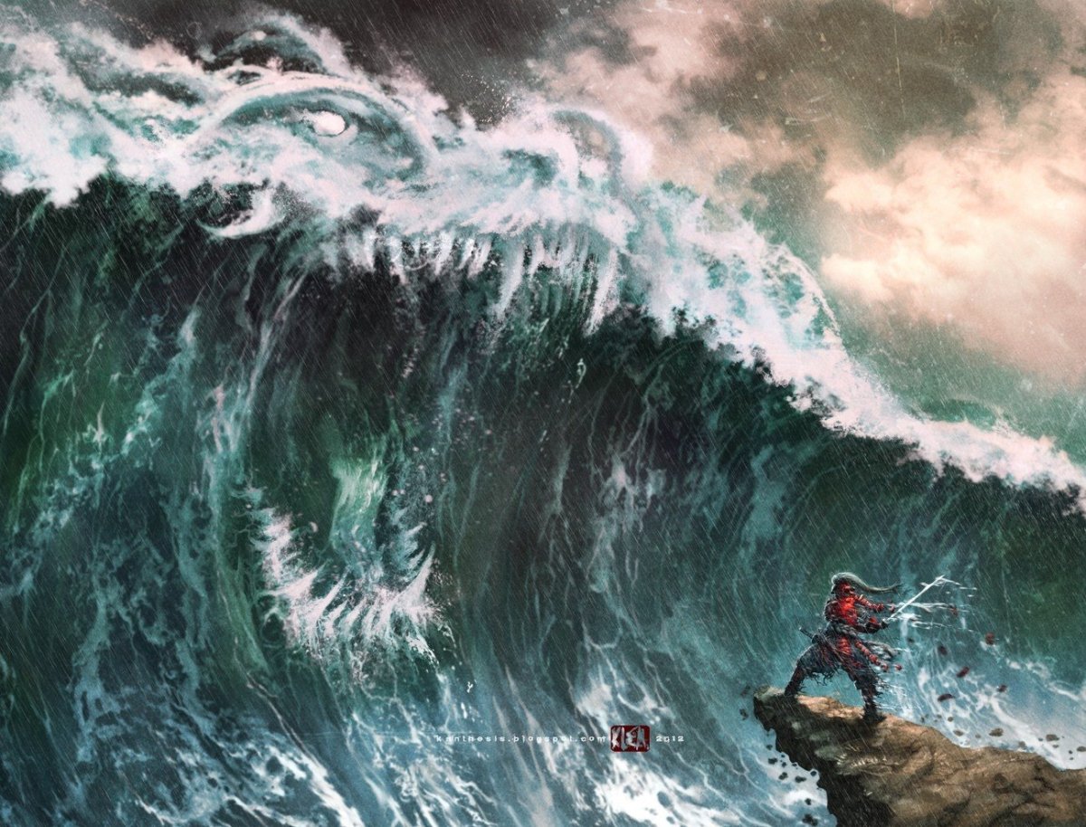 Огромная волна с берега