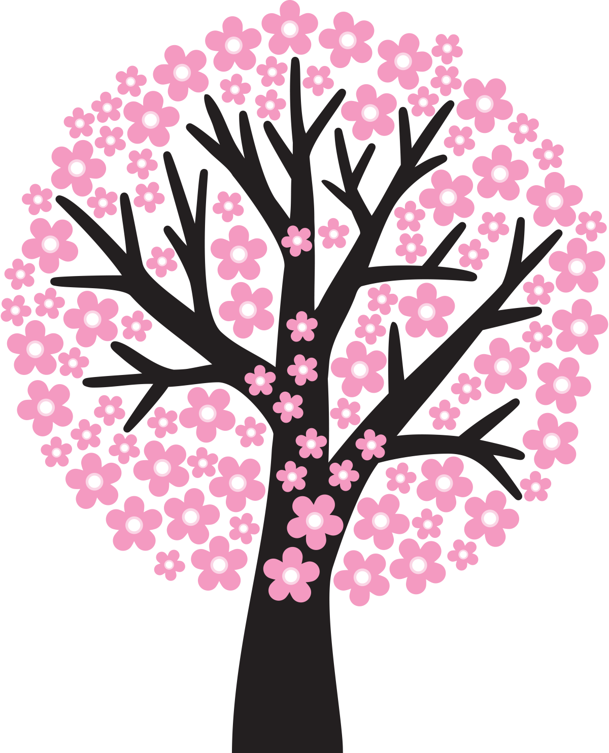 Цветущее дерево трафарет для стен