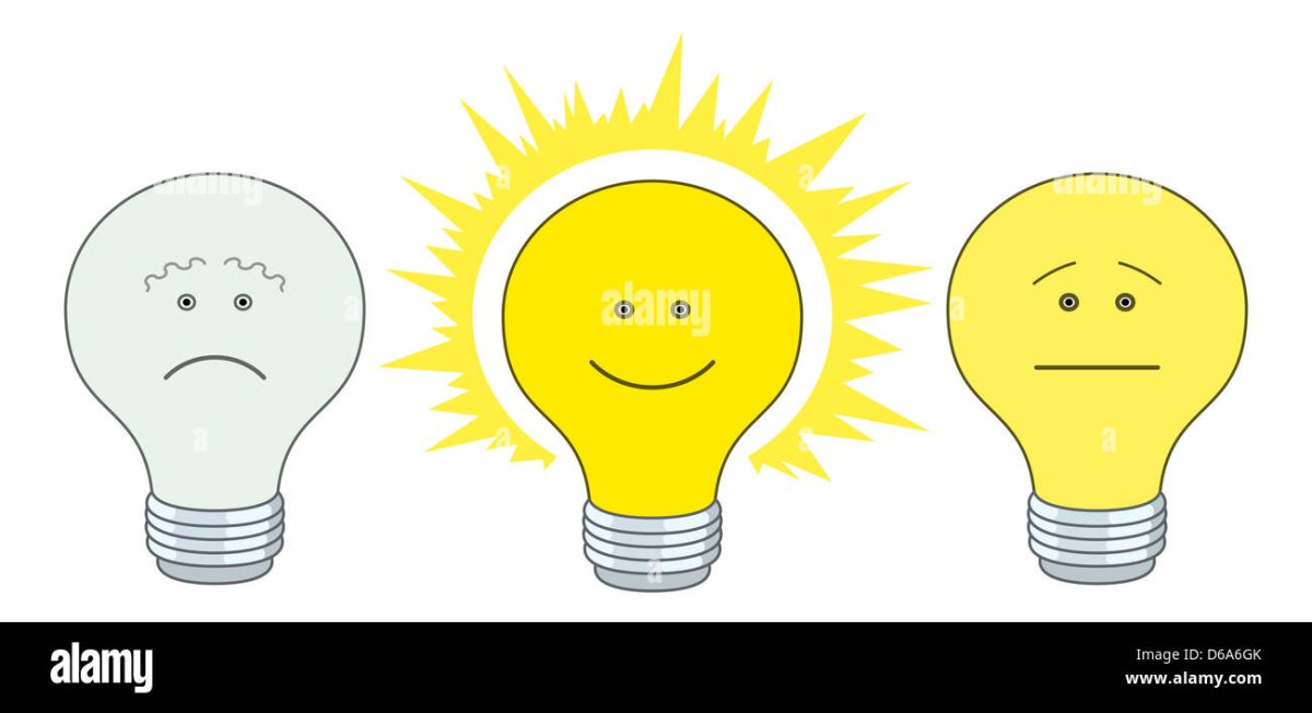 Лампочка желтая Векторная с улыбкой