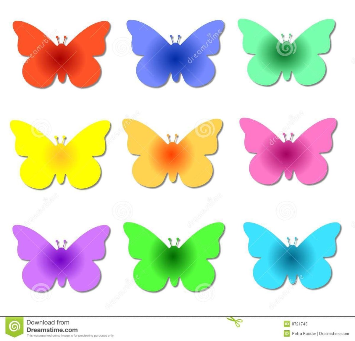 Разноцветные однотонные бабочки