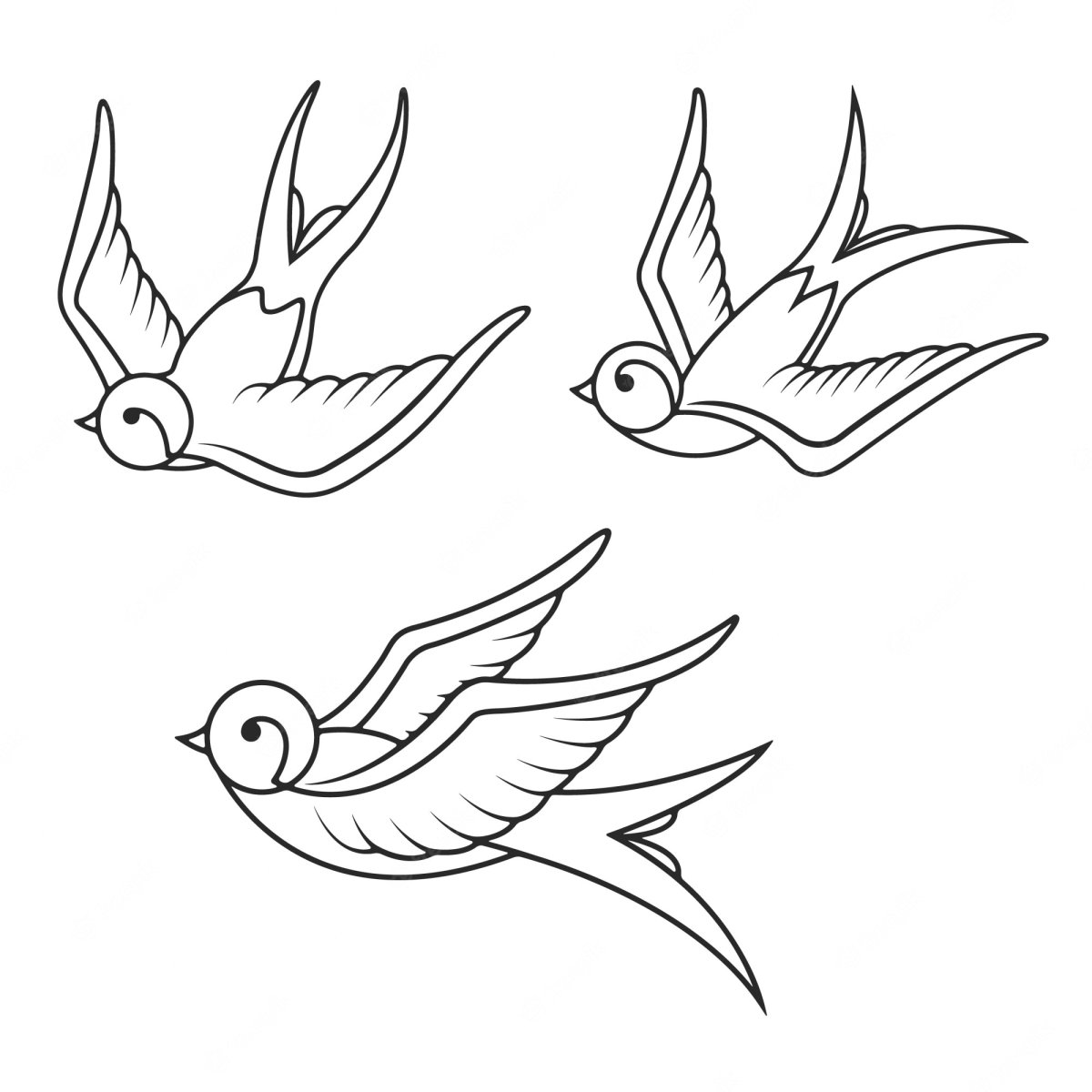 Эскиз ласточки контур