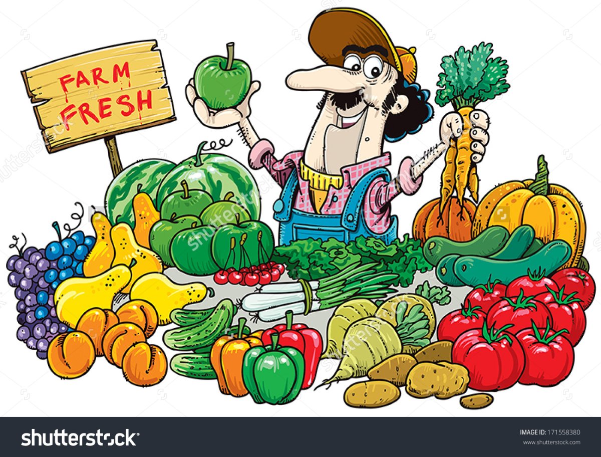 Продавец фруктов и овощей мультяшный