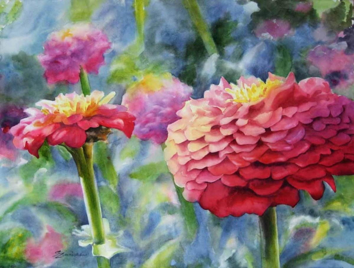 Циния акварелью