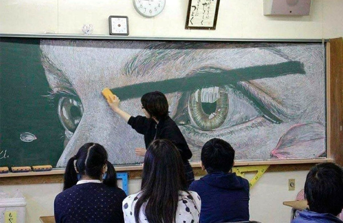 Рисунки на школьной доске мелом
