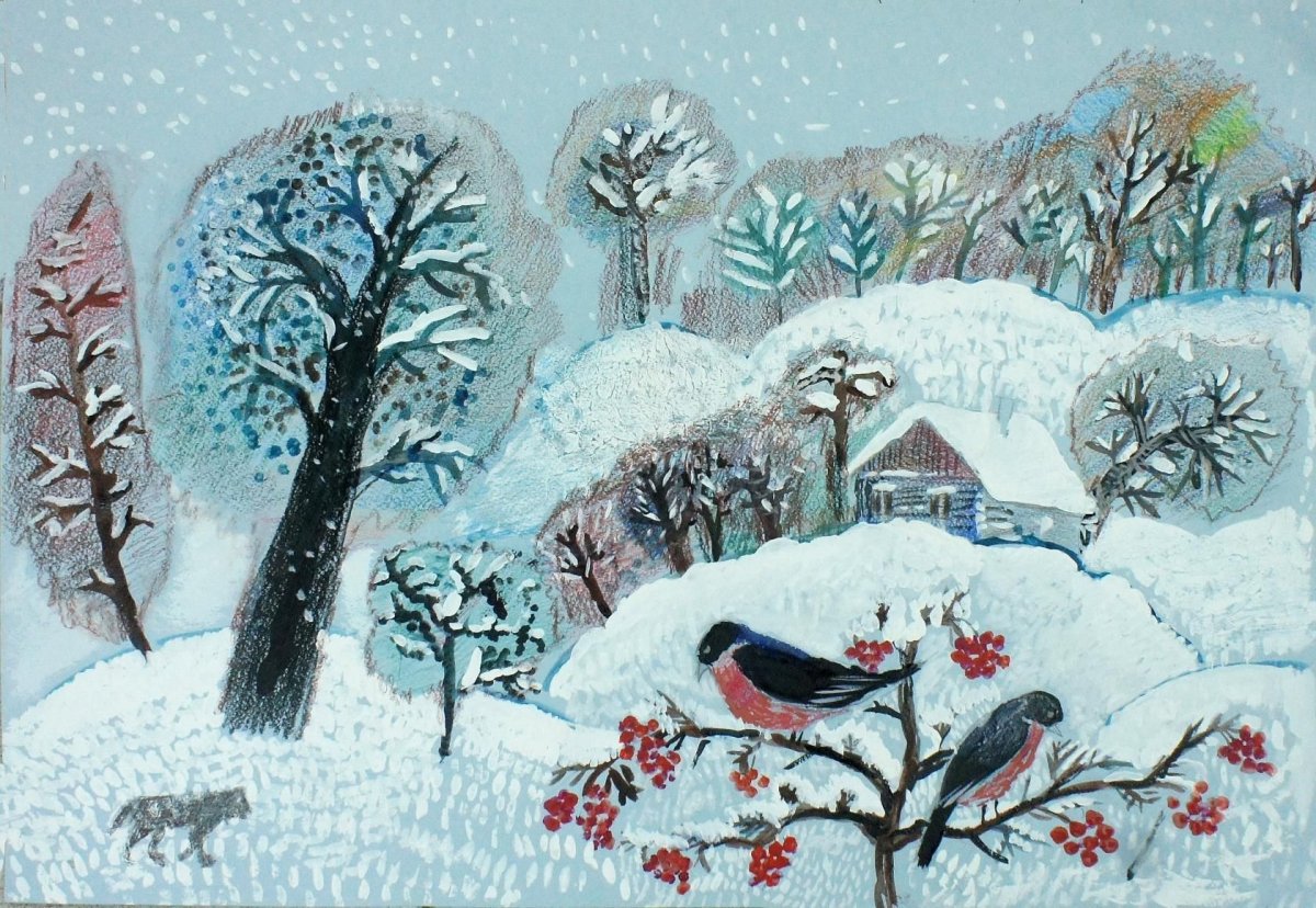 Зимний пейзаж детские работы