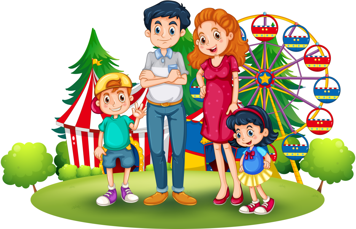 Семья гуляет в саду