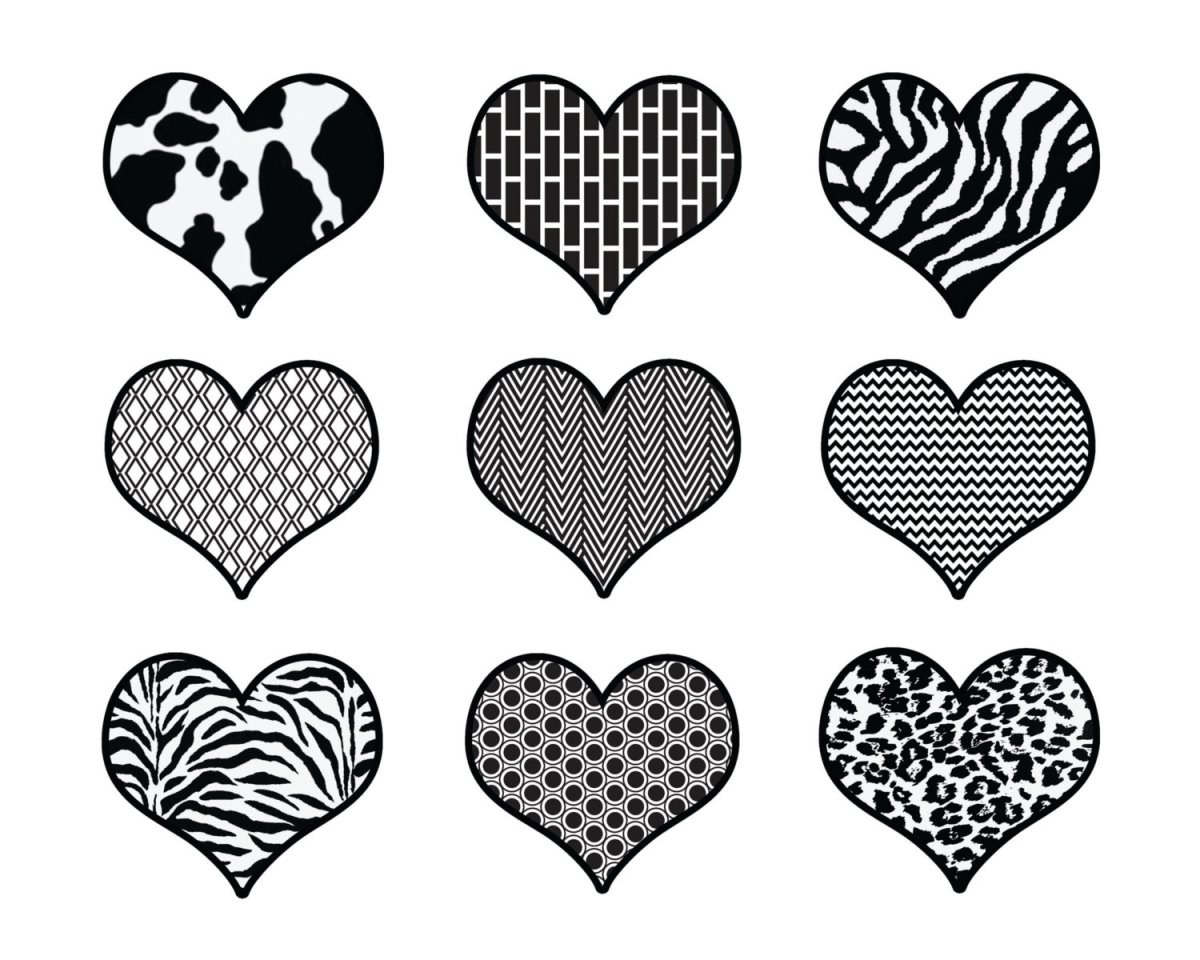 Наклейки сердечки черно белые