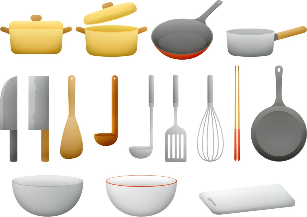 Кухонные принадлежности на прозрачном фоне