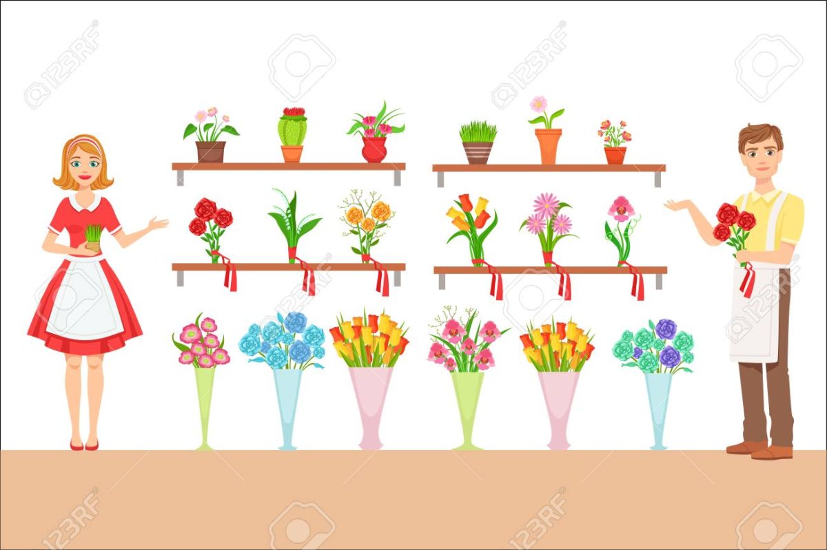 Рисунок полки в цветочном магазине