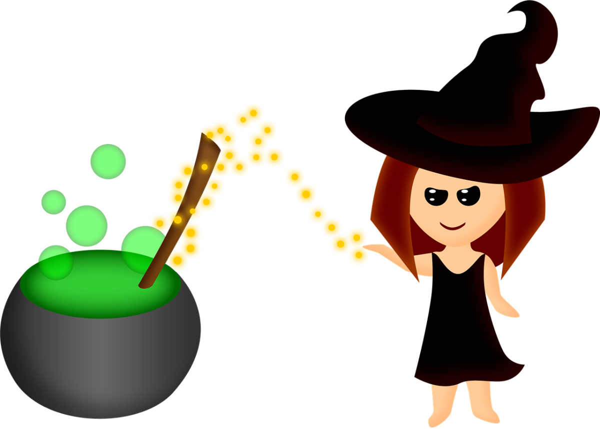 Маленькая ведьмочка на прозрачном фоне