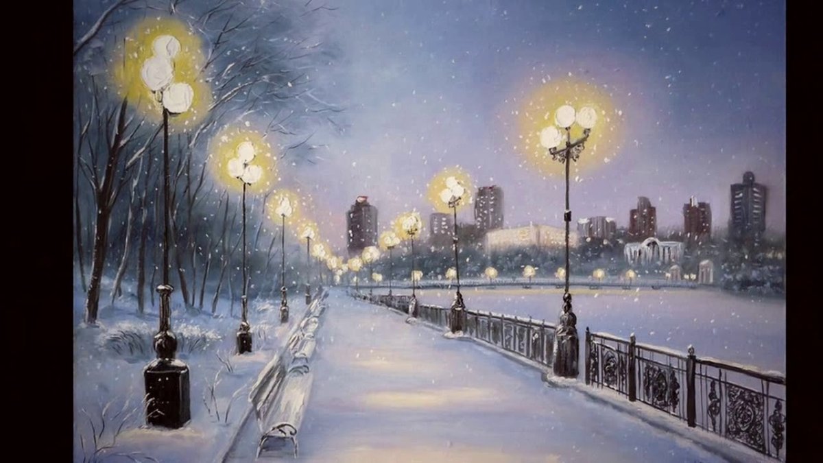 Зимний пейзаж с фонарем