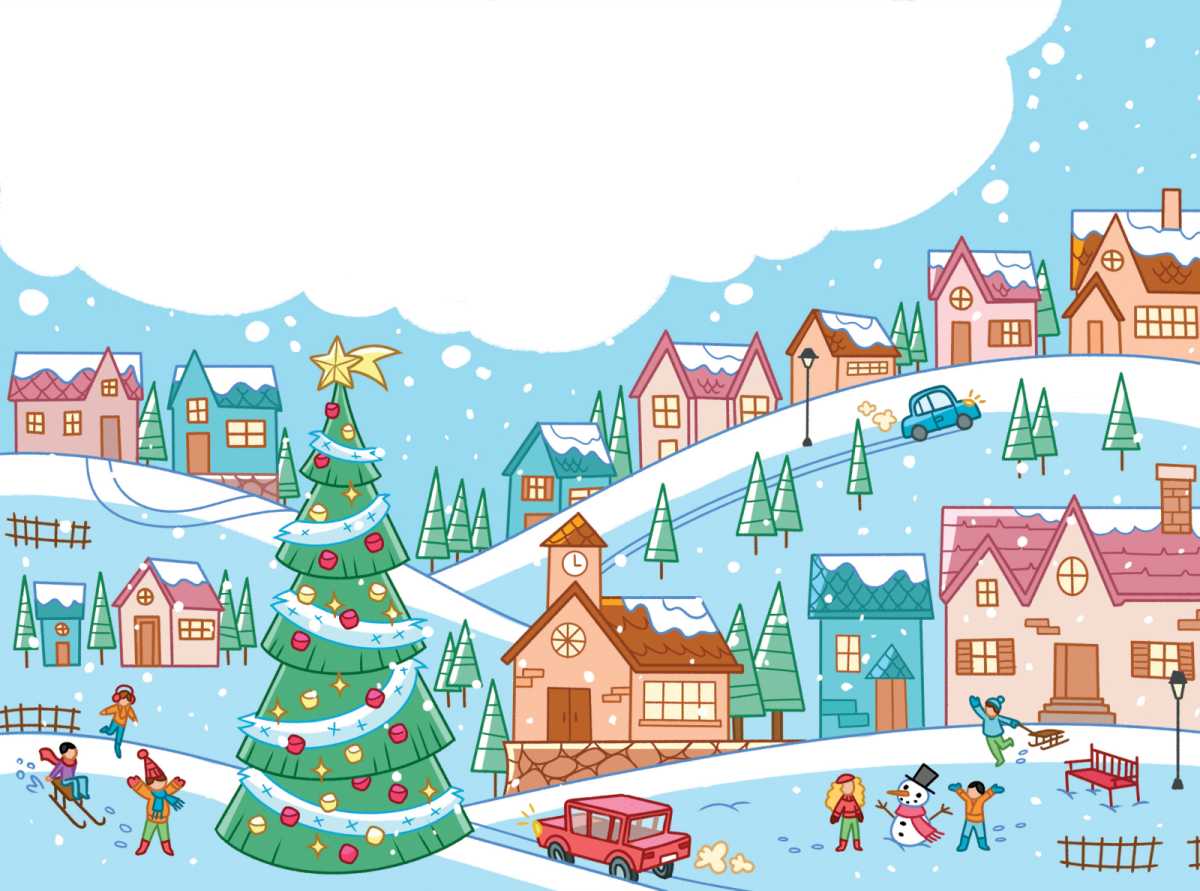 Зимний город мультяшный