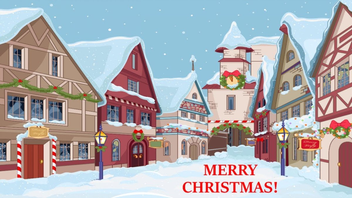 Мультяшный городок зима