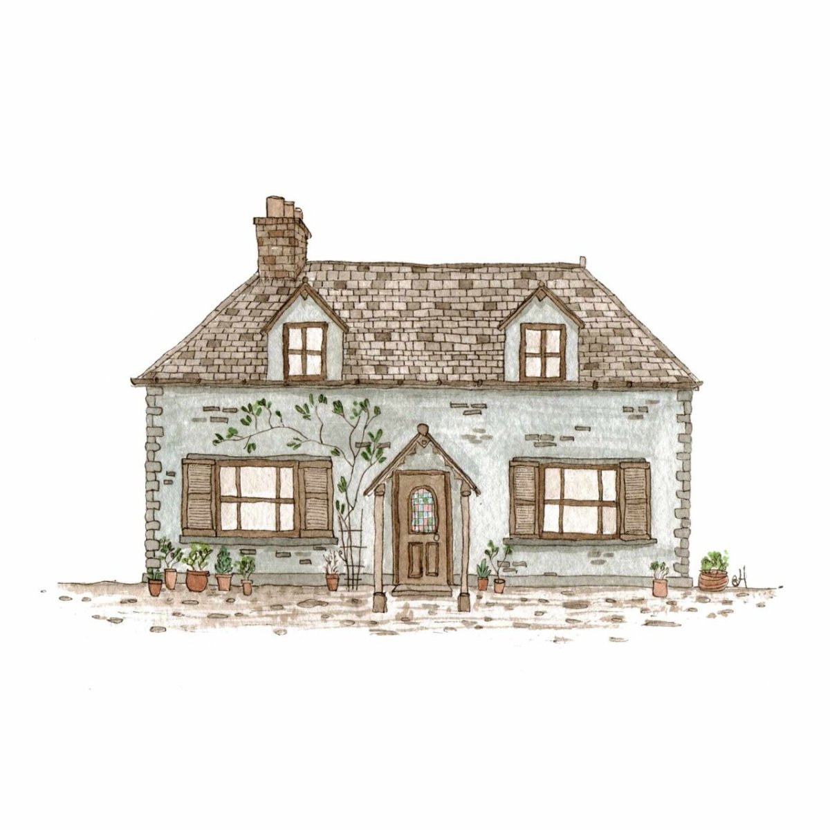 Каменный дом на белом фоне