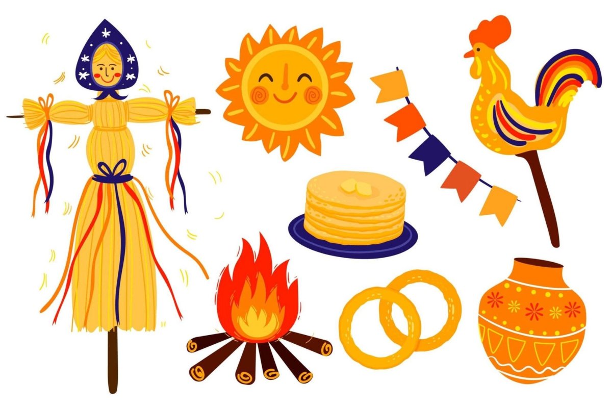 Масленичное чучело на белом фоне