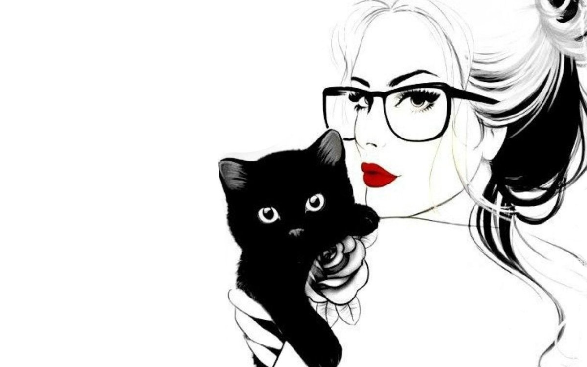Девушка с черной кошкой