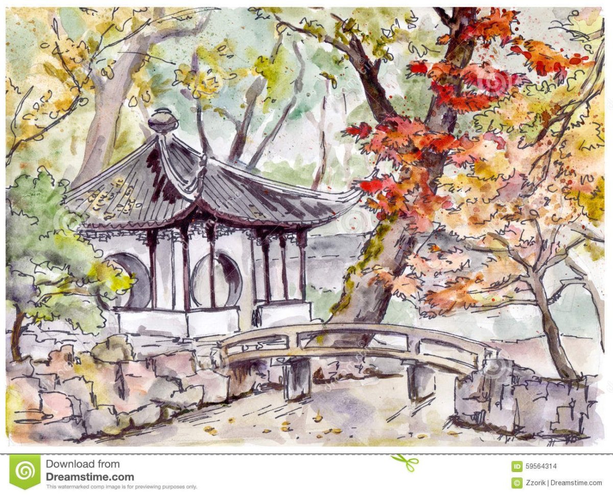 Сад в японском стиле рисунок