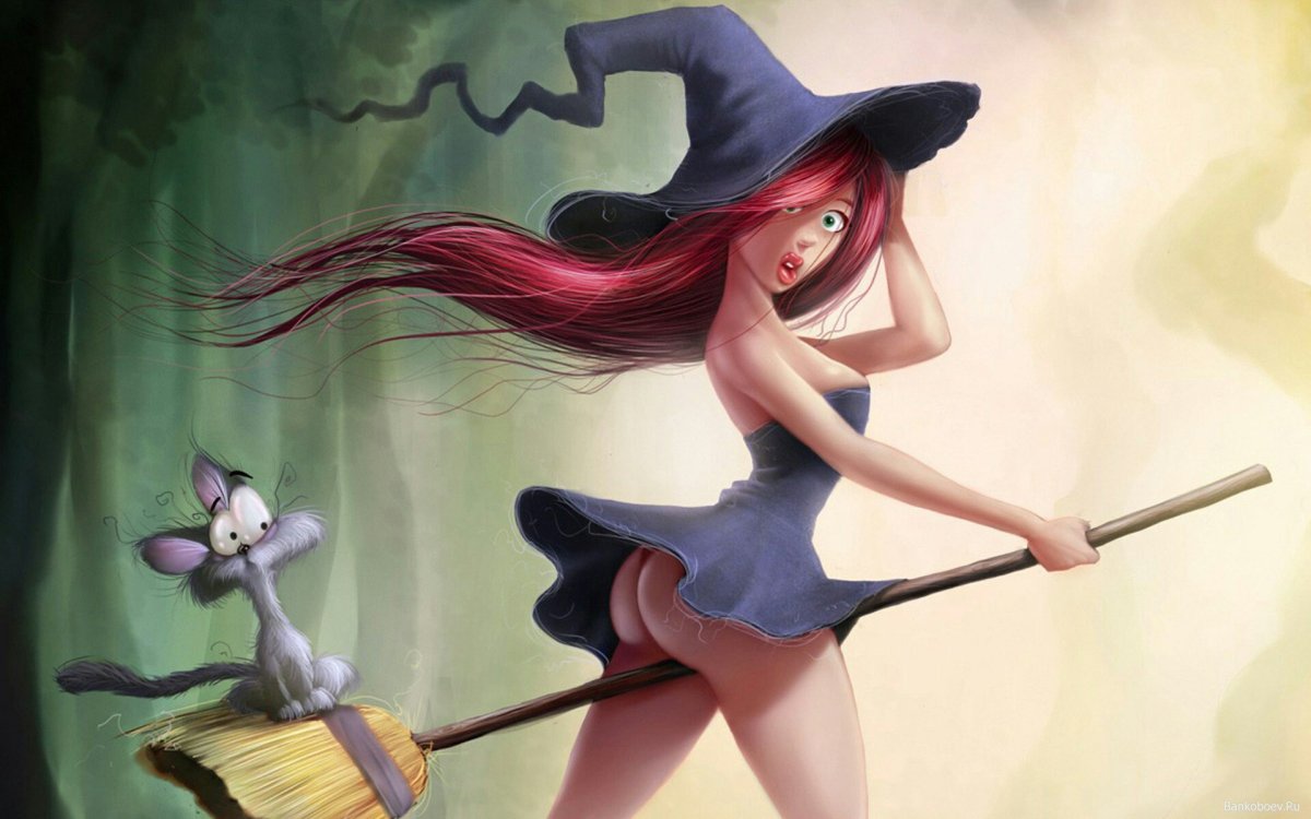 Смешная ведьма на метле