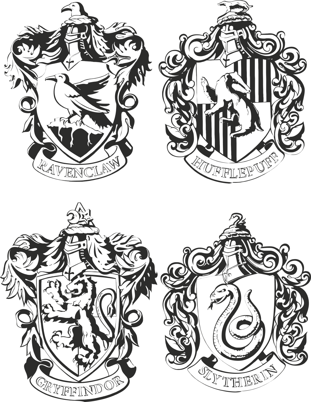 Герб из Гарри Поттера Гриффиндор черно белые