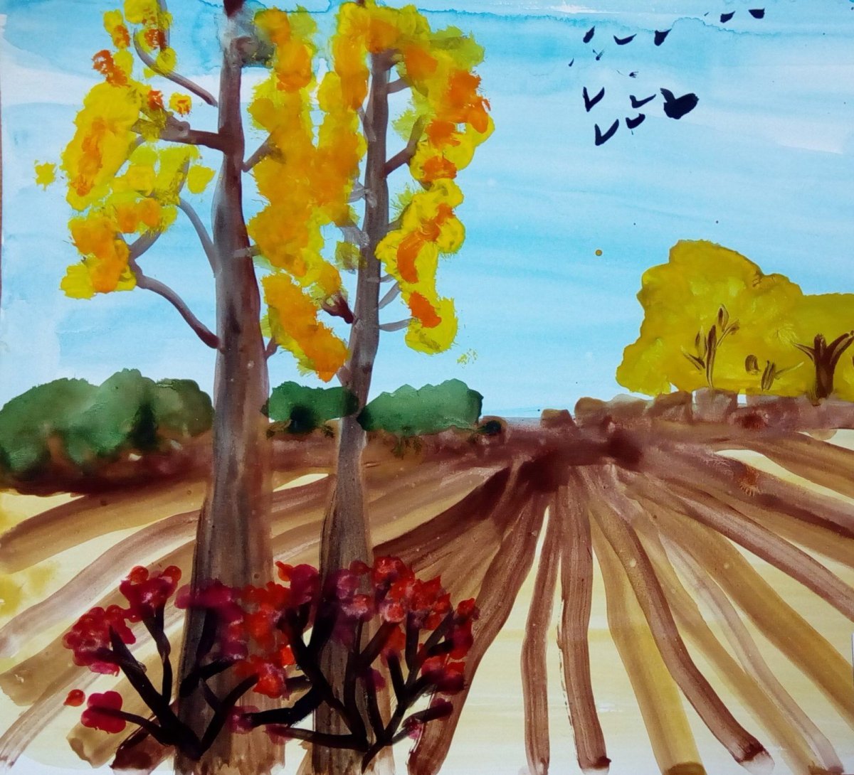 Рисунок на тему уж небо осенью дышало