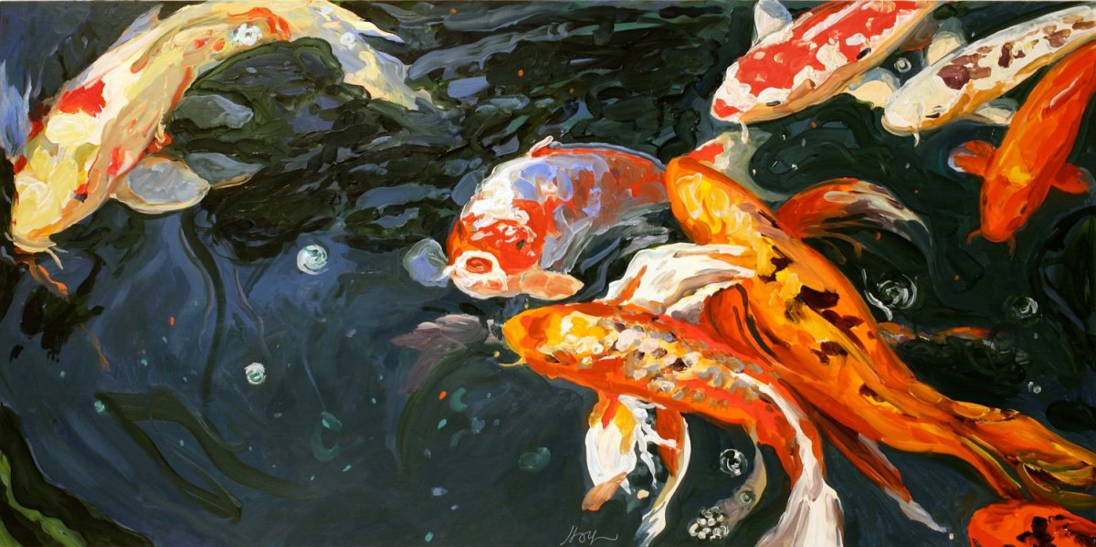 Японские картины Карпов кои