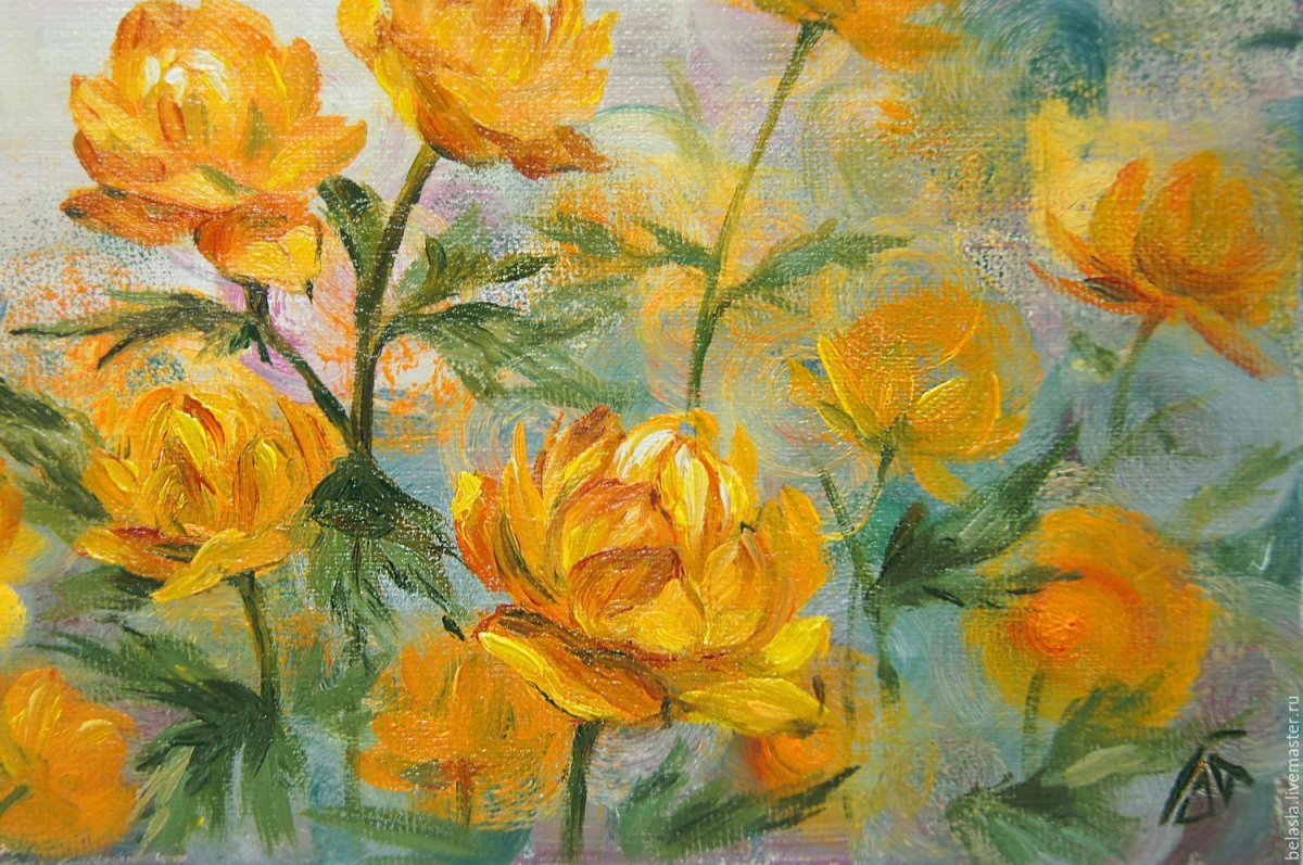 Желтые Купальницы живопись Родионова