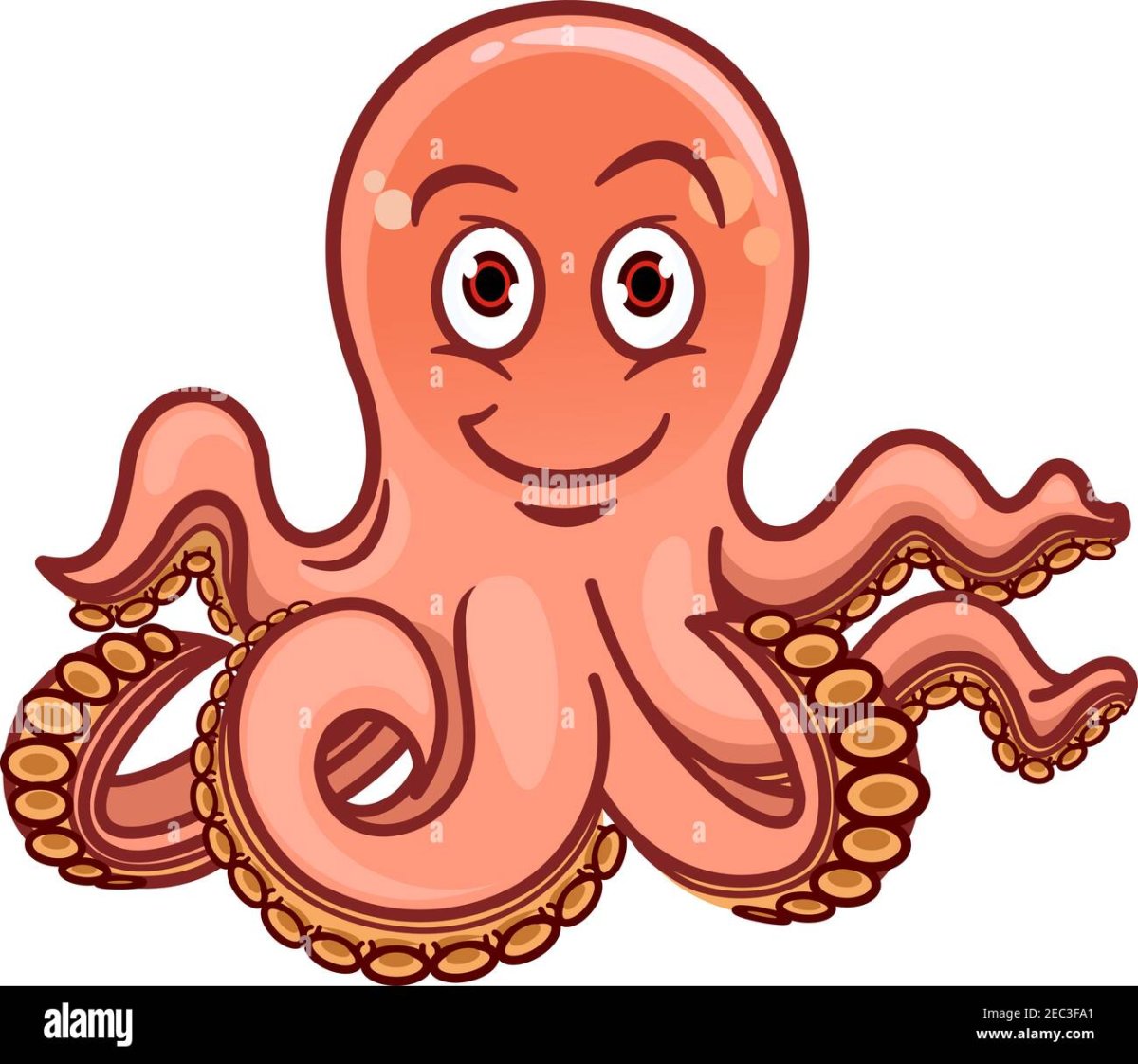Нарисованный оранжевый осьминог
